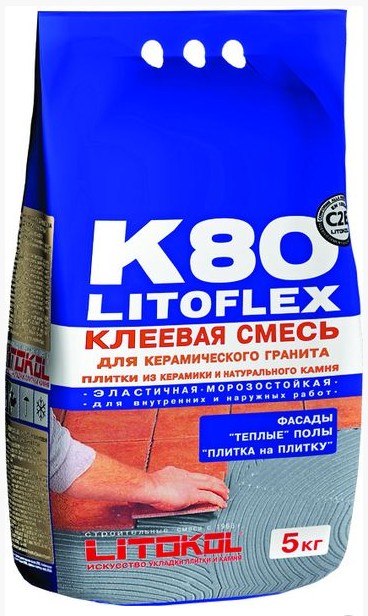 Клей для керамогранита, керамики, нат. камня, клинкера LITOFLEX K80 ...