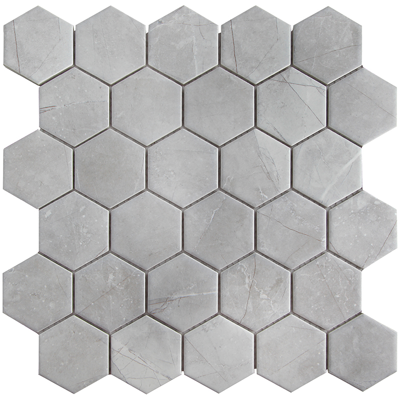 Мозаика из керамогранита, серия Homework Hexagon small Marble Grey Matt ...